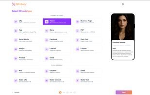 Create dynamic and static QR codes for URLs, vCards, menus, products, events, coupons and more.
