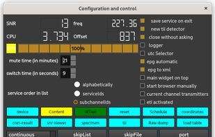 configuration and control window (Qt-DAB 5.2)