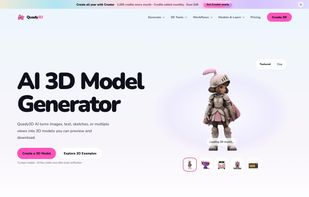 Quady3D AI home workspace showing image, text, sketch, and multi-view 3D creation workflows.