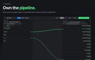 Own the pipeline. Draw source to target with upserts, incremental loads, and retries. No cloud compute bill.