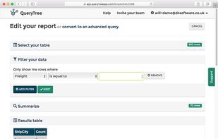 The simple report builder works with a dropdown menu interface