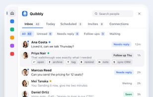 Quibbly LinkedIn inbox with follow-ups, notes, tags and keyboard navigation.