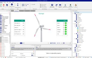 Wind turbine detail page: live values and per-component status LEDs, arranged by drag-and-drop.