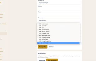 Multi Currency support. A one time currency set that can't be changed after first bill is locked. 