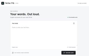 English script editor on the QuickVoiceClip homepage.