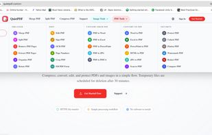 A comprehensive view of the PDF tools menu, showcasing options for merging, splitting, compressing, converting, and securing documents in a clean workspace.