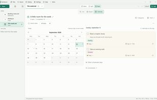 Quillpane 0.14.1 on Windows: optional task calendar with a daily task list.