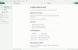 Quillpane 0.14.1 on Windows: ordinary Markdown notes in a focused editor.