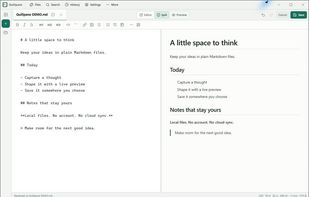 Quillpane v0.13.3 on Windows: Markdown editing and rendered preview.