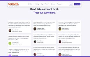 QuitURL is trusted by marketers, influencers, agencies, and businesses worldwide as the #1 Bitly alternative, delivering fast, reliable, and feature-rich link management. From branded short links and bio pages to advanced analytics, geo-targeting, and QR codes, QuitURL empowers users to boost ROI, streamline campaigns, and maintain a professional online presence—all at a fraction of the cost of...