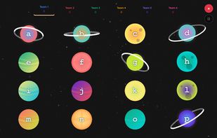 Quiz Whizzy's Memory Match game mode in the Space theme.