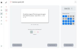 QuizBooster Flashdecks: Drill terms and formulas using active recall, flip animations, 3-state mastery scoring (Correct, Uncertain, Incorrect), and hints.