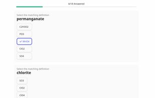 Practice test with chemistry terms on Quizfreely