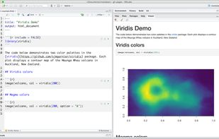 The Rstudio IDE with a HTML document result on the right