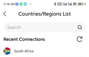 country list, users can choose servers here