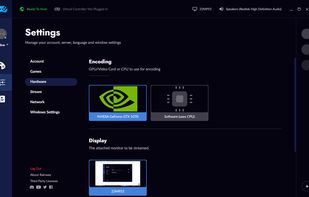 Rainway's interface - Hardware Settings