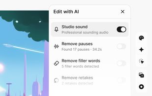 One click AI editing to create clips and improve quality.