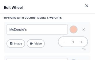 Edit wheels with weights, videos and images