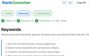 You receive the keyword list. Add, remove or edit before continuing. You're in control.