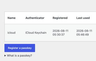 Registered passkeys: rename, suspend or delete each one.