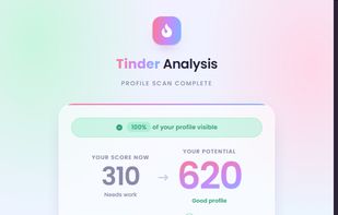 Profile score with your potential score and a first-impression read of the cover photo