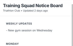 Example sheet from a sport training club.