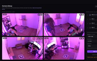 Auto-detect the connected USB cameras, set one shared capture config (resolution, frame rate), and order the rig by drag-and-drop.