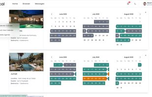 Recal’s Calendar Overview gives managers a portfolio-wide snapshot of property availability. Each property card combines key details with a visual booking calendar, making it easy to identify reservations, gaps, turnovers, and occupancy trends across months. Designed for villa managers who need instant visibility into schedules without opening each property individually.