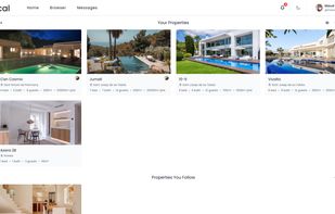 Recal’s Properties page is a manager’s portfolio dashboard, showing all managed properties plus followed market references. Each card displays a hero photo, name, location, and key details. “Your Properties” contains active inventory, while “Properties You Follow” tracks competitor or partner villas. It’s the entry point to bookings, calendars, tasks, damages, and property operations.