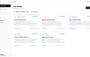 Recal dashboard showing all conversation recaps, tasks, and summaries in one organized workspace.