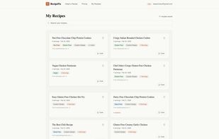 Save every adapted recipe to your collection. Each one shows your dietary tags, serving size, and the source it came from.
