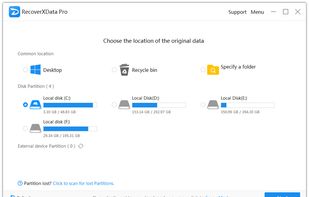 Screenshots of RecoverXData - partitions