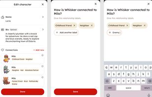 User interface for creating character connection