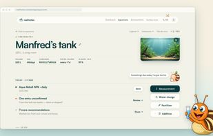 Today on your tank: what is due, what needs a second look, and one tap to log a measurement, a water change or a dose.