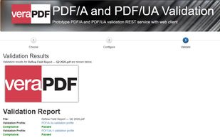veraPDF validation report — PDF/A and PDF/UA conformance, zero failures.