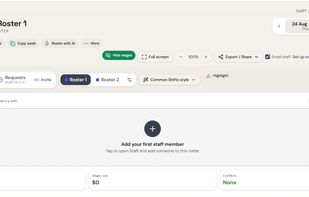 Smart Roster: send staff a link and they fill in the week themselves — you review it, pull it into the roster and publish. Preset shifts, one-tap fill, live wage cost and clash warnings.