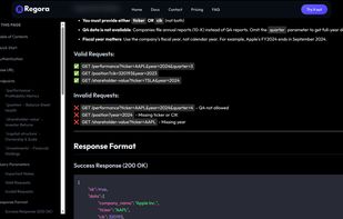Regora SEC Financial Reports API screenshot 1