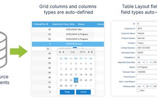 Reify auto-defines fields, validation, and structure as soon as a component is bound to a DataSource, giving teams an instant, data-aware form or grid to work with.