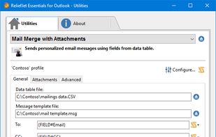 Mail Merge with Attachments. Sends personalized email messages using fields from data table.