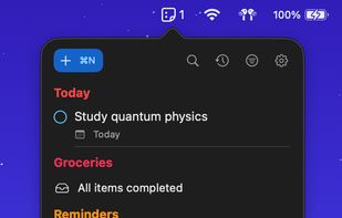 Reminders MenuBar app (Dark Appearance)
