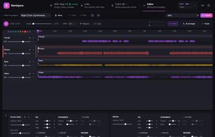 The multitrack editor with four stem lanes.