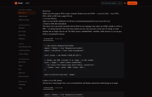 Quick-start docs with copy-paste JavaScript and Python SDK examples — render raw HTML to a PNG in about three lines, with no headless browser to install or host.