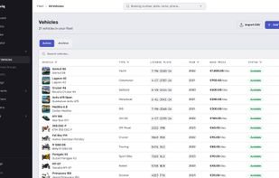 Yachts, jet skis, motorbikes and cars in one table, each with its plate, year, daily rate and live status. Most tools in this category cover one vertical, so a mixed fleet otherwise means two subscriptions and two versions of the truth.