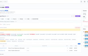 Detailed repair ticket with diagnosis, parts on order and customer history
