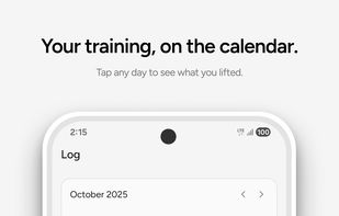 Log Calendar — Calendar-based workout log. Tap any day to review your session.
