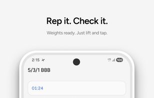 Workout — Tap sets to check them off. Weights calculated automatically from your max.