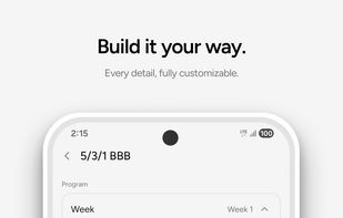 Program Builder — Full control over weeks, days, exercises, sections, and sets.