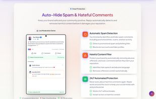 Comment Moderation — Automatically detect and hide spam, abusive content, and hateful comments.