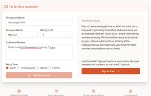 Paste a Google review and get a ready-to-post reply draft in your restaurant's own voice.