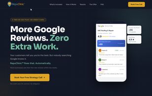 **RepuClinic™ Homepage**
RepuClinic™ is built for local service businesses that want more Google reviews without adding work to their team. The homepage speaks to contractors and home service providers across 45+ categories.
